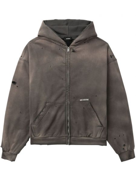 Distressed hoodie mit reißverschluss mit print We11done grau