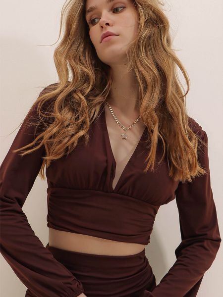 Бавовняна блуза Trend Alaçatı Stili коричнева