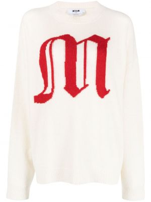 Пуловер бродиран с кръгло деколте Msgm бяло