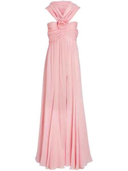 Φλοράλ μεταξωτή βραδινό φόρεμα με κουκούλα Giambattista Valli ροζ