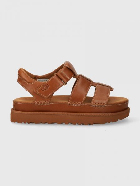 Kožené sandály na platformě Ugg hnědé