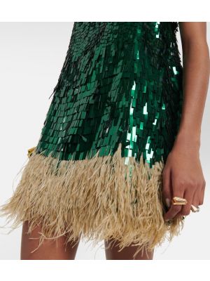 Mini robe à paillettes à plumes Johanna Ortiz vert