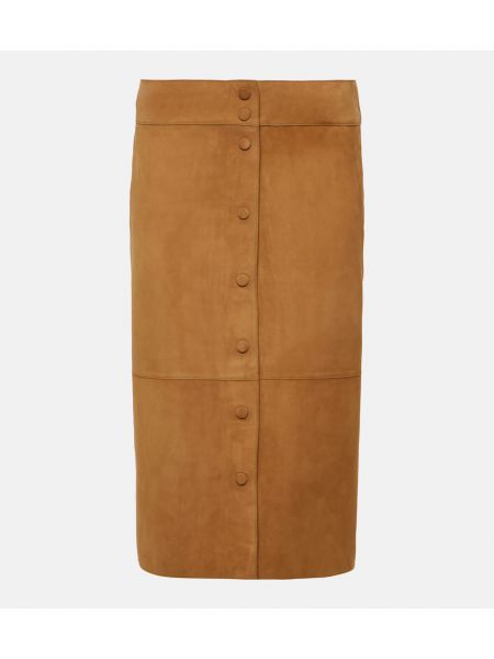 Kožená sukňa s vysokým pásom Yves Salomon hnedá