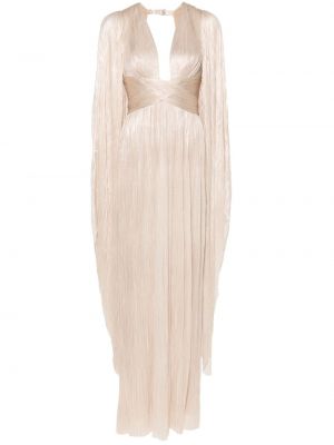 Robe de soirée en soie plissé en cristal Maria Lucia Hohan beige