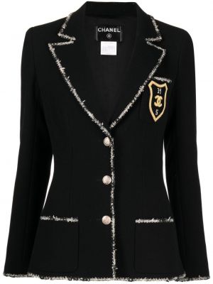 Volneni blazer z vezenjem Chanel Pre-owned črna