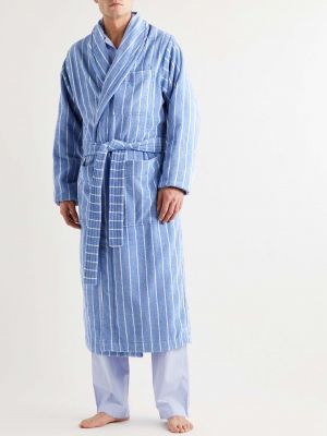 Хлопковый халат в полоску Tekla синий
