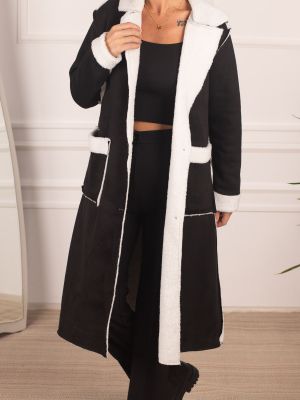 Semišový kabát s knoflíky s kapsami Armonika černý