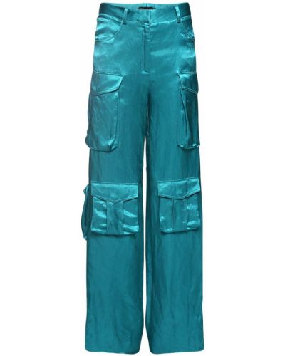 Viskózové lněné saténové cargo kalhoty Tom Ford modré
