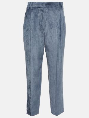 Modré manšestrové rovné kalhoty s vysokým pasem Brunello Cucinelli