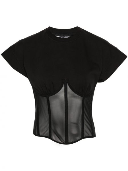 Bombažna majica z mrežo Versace Jeans Couture črna