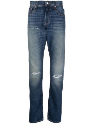 Straight fit džíny s oděrkami Armani Exchange modré