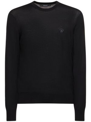 Suéter de lana de seda de punto Versace negro