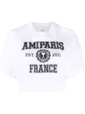 Crop top med broderi Ami Paris vit