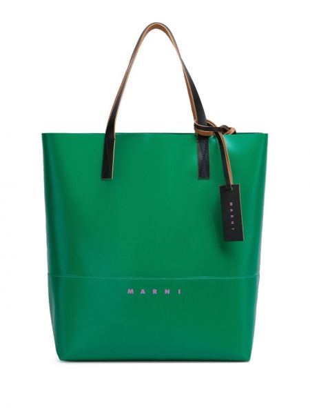 Kožená nákupná taška s potlačou Marni zelená