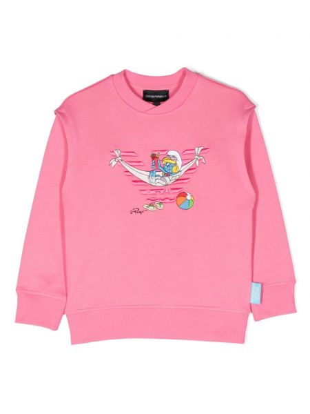 Puuvilla huppari tytöille Emporio Armani Kids pinkki