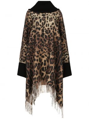 Pončo so strapcami s potlačou s leopardím vzorom Dolce & Gabbana hnedá