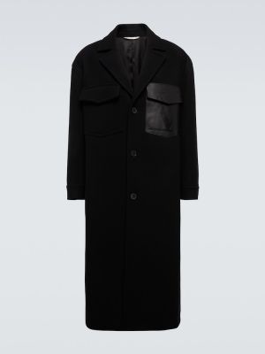 Μάλλινο δερμάτινο παλτό Valentino μαύρο