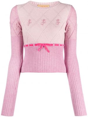 Пуловер бродиран на цветя Cormio розово