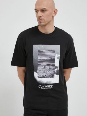 Pamut nyomott mintás póló Calvin Klein - fekete