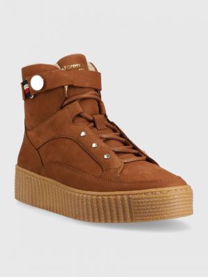 Кружевные кожаные кроссовки на шнуровке Tommy Hilfiger коричневые