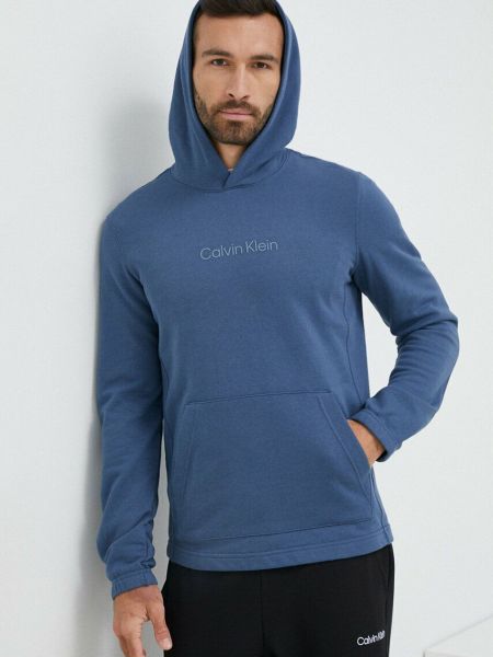 Суичър с качулка Calvin Klein Performance синьо