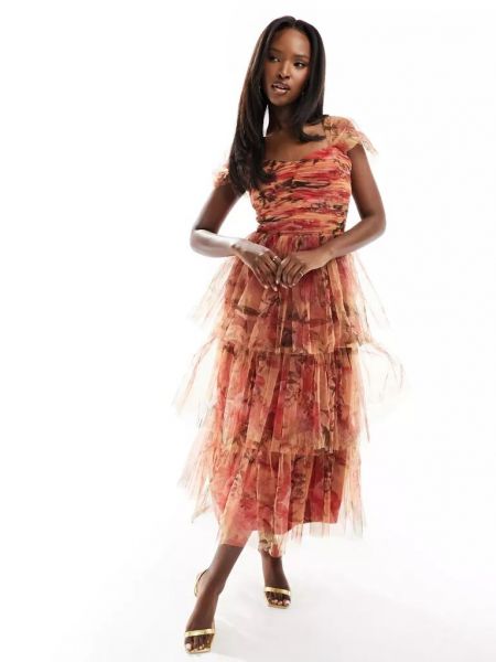 Кружевное платье миди с бисером из тюля Lace And Beads