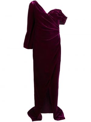 Žametna koktejl obleka iz rebrastega žameta z draperijo Costarellos vijolična