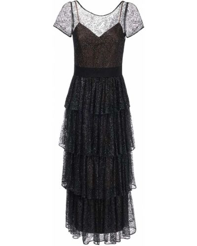 Платье макси из фатина длинное Marchesa Notte, черное