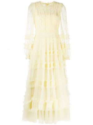 Макси рокля с дантела Needle & Thread жълто