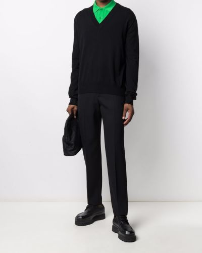 Jersey de punto con escote v de tela jersey Bottega Veneta negro