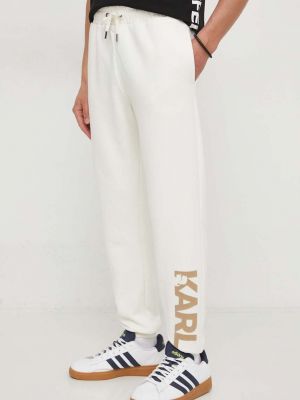 Beżowe spodnie sportowe z nadrukiem Karl Lagerfeld