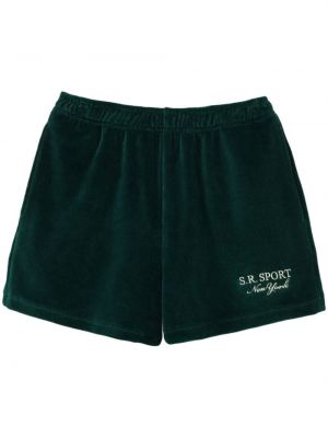 Pantaloni scurți cu broderie din velur Sporty & Rich verde