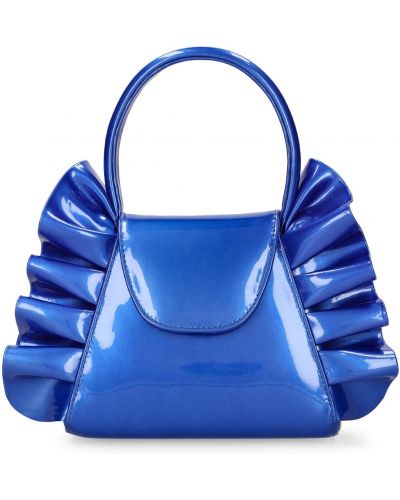 Кожени чанта от лакирана кожа с волани Andrea Wazen синьо