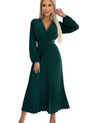 Πλισέ μακρυμάνικη μίντι φόρεμα σε φαρδιά γραμμή Numoco πράσινο