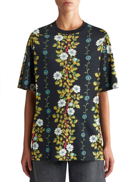 Květinové bavlněné tričko s potiskem Etro černé