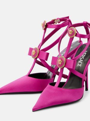 Сатенени полуотворени обувки с панделка Versace розово