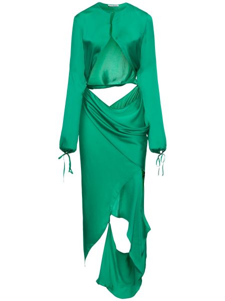 Robe longue en soie asymétrique ajouré Acne Studios vert