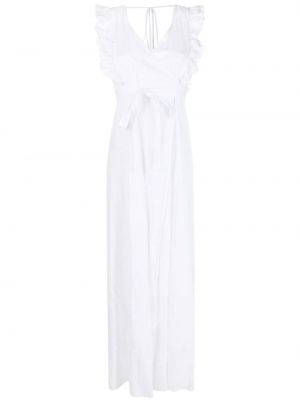 Lněné přiléhavé dlouhé šaty bez rukávů P.a.r.o.s.h. - bílá