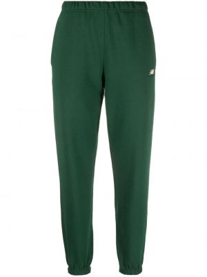 Pantaloni sport cu broderie din bumbac New Balance verde