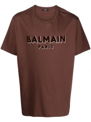 Βαμβακερή μπλούζα Balmain καφέ