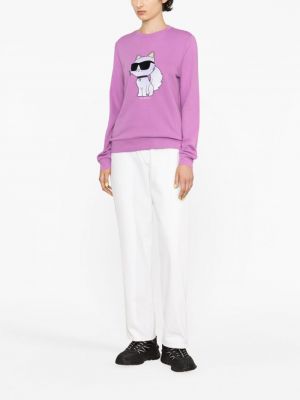 Medvilninis siuvinėtas džemperis Karl Lagerfeld violetinė