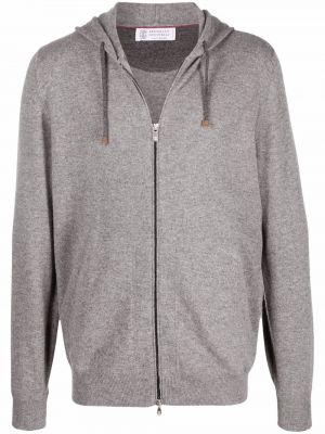 Sudadera con capucha de cachemir con cremallera con estampado de cachemira Brunello Cucinelli gris