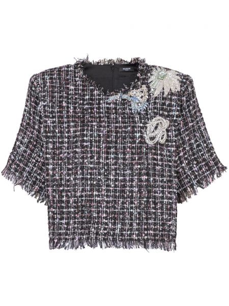 Tweed applikation t-shirt Balmain sort