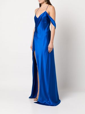Hedvábné koktejlové šaty s výstřihem do v Michelle Mason modré