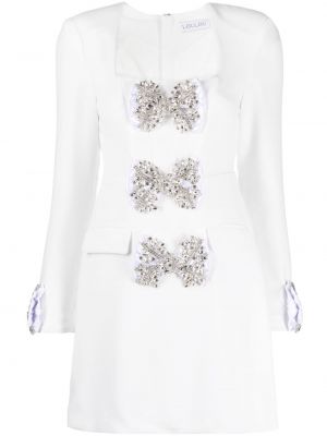 Коктейлна рокля с панделка с кристали Loulou бяло