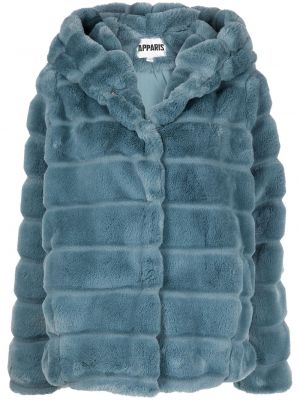 Prošívaný kabát s kožíškem s kapucí Apparis - modrá