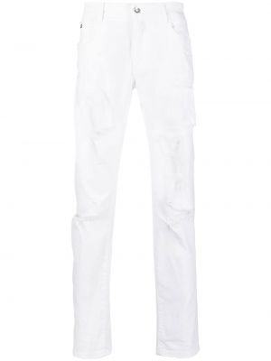 Памучни прав панталон с протрити краища Dolce & Gabbana бяло