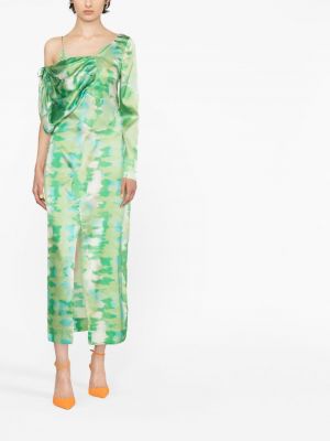 Hedvábné koktejlové šaty Ganni zelené