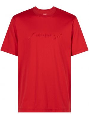 Памучна тениска бродирана Supreme червено