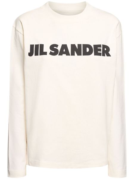 T-shirt i bomull med mönster i jersey Jil Sander vit